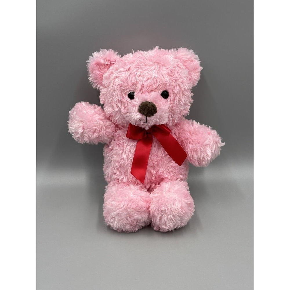 Kellytoy Pink Teddy Bear Plush W/ Red Ribbon Bow 12" Stuffed Animal